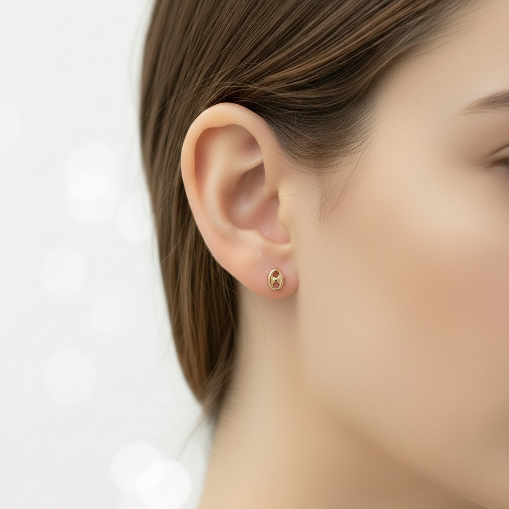 Aretes Lucci Oro 18k en oreja de modelo